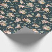 Pampas Grass & Flowers op Dark Blauwgroen Cadeaupapier (Hoek)