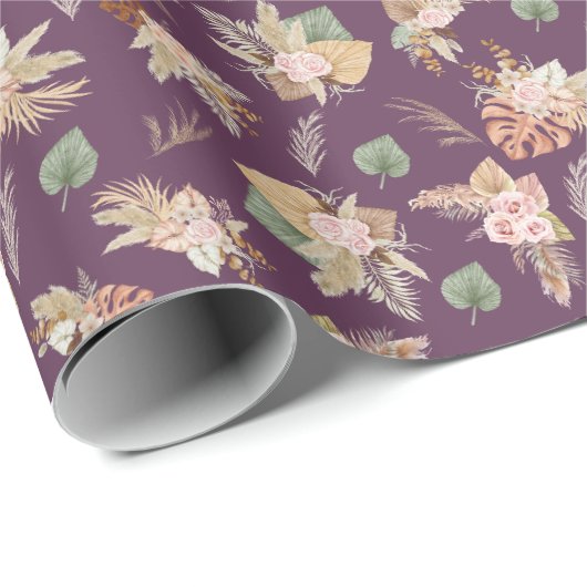 Pampas Grass & Flowers op Mulberry Cadeaupapier (Rol Hoek)