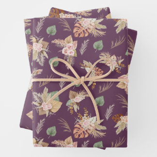Pampas Grass & Flowers op Mulberry Inpakpapier Vel