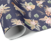 Pampas Grass & Flowers op Navy Blue Cadeaupapier (Rol Hoek)