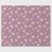 Pampas Grass & Flowers op Paarse Cadeaupapier (Vlak)