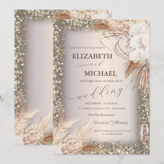 Pampas Grass Flowers Sequins Lijst Kaart (Voorkant / Achterkant)