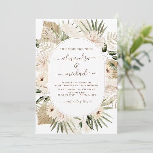 Pampas Grass Foto Afbeelding Bohemian Boho Wedding Kaart (Staand voorkant)