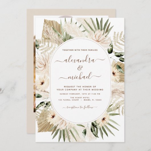 Pampas Grass Foto Afbeelding Bohemian Boho Wedding Kaart (Voorkant / Achterkant)