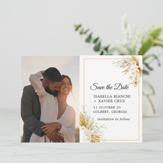 Pampas Grass Fotobruiloft Save The Date (Staand voorkant)