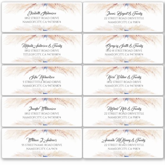 Pampas Grass gastnamen Adresetiketten Sticker (Voorkant)