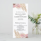 Pampas Grass Gedroogd Bloemen Roos Paarse Bruiloft Programmakaart (Staand voorkant)