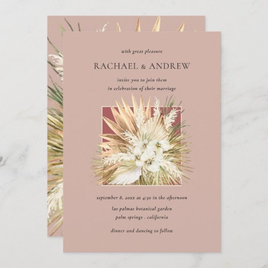 Pampas Grass Gedroogde Bloemen Boeket Mauve Huweli Kaart (Voorkant / Achterkant)