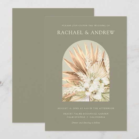 Pampas Grass Gedroogde Bloemen Moderne Moss Green  Kaart (Voorkant / Achterkant)