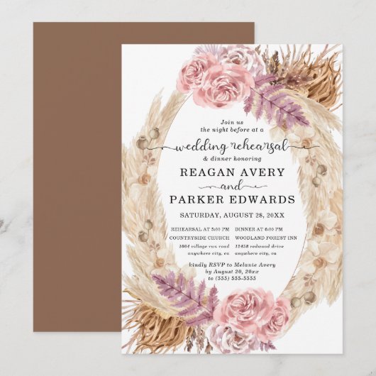 Pampas Grass Gedroogde Bloemenbruiloft repetitie d Kaart (Voorkant / Achterkant)