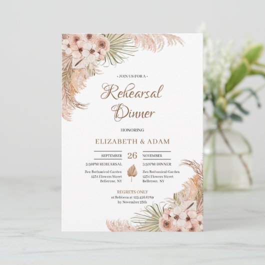 Pampas Grass Gedroogde Palm Blush Orchid Repetitie Kaart (Staand voorkant)