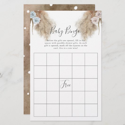 Pampas grass Gender Reeft Party Baby Bingo Game (Voorkant / Achterkant)