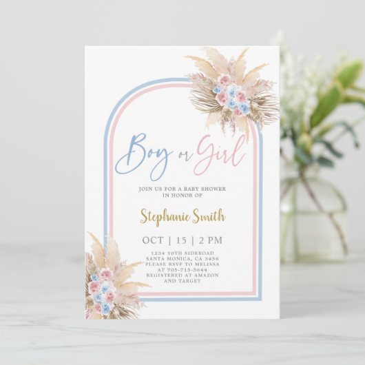 Pampas Grass Gender Reopenbaart Uitnodiging (Staand voorkant)