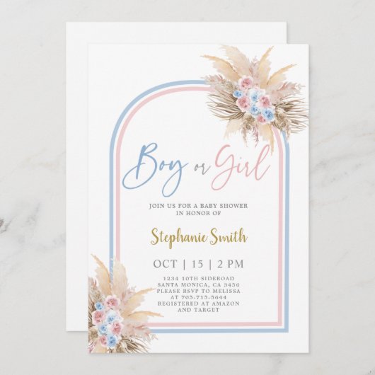 Pampas Grass Gender Reopenbaart Uitnodiging (Voorkant / Achterkant)