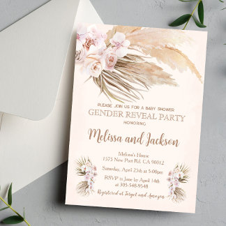 Pampas Grass Gender Reveal Party Invitation Kaart