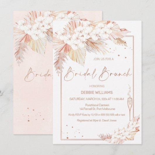 Pampas Grass Glas Bruids Brunch Douche Uitnodiging (Voorkant / Achterkant)