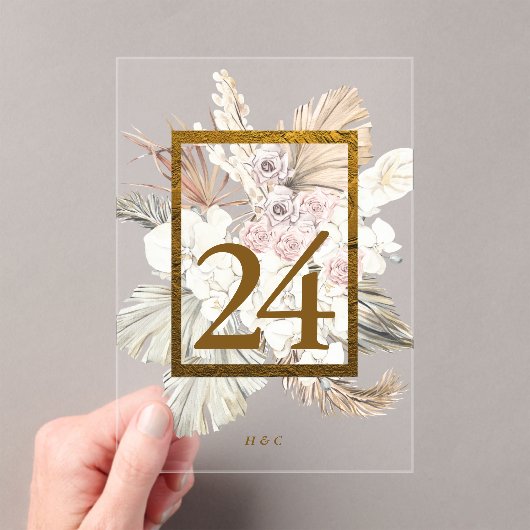 Pampas Grass Gold Boho Acryl Tafelnummer (Insitu (Draagbaar))