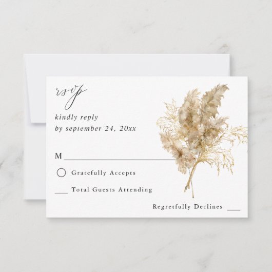 Pampas Grass & Gold Boho no Meal RSVP (Voorkant)