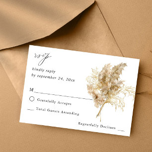 Pampas Grass & Gold Boho no Meal RSVP Kaartje