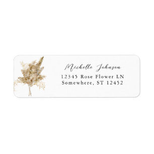 Pampas Grass & Gold Boho Return Address Label