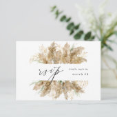 Pampas Grass & Gold Boho w Meal RSVP Kaartje (Staand voorkant)