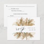 Pampas Grass & Gold Boho w Meal RSVP Kaartje (Voorkant / Achterkant)