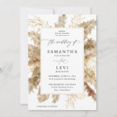 Pampas Grass & Gold Boho Wedding Kaart (Voorkant)