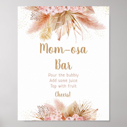Pampas Grass Gold Floral Baby shower Mimosa Bar Poster (Voorkant)