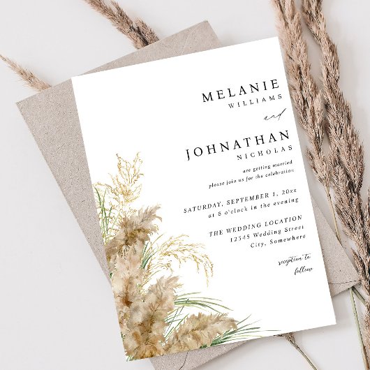 Pampas Grass & Gold Wedding 2 Kaart