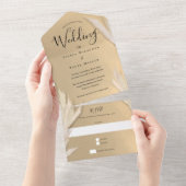 Pampas Grass Gold Wedding All In One Uitnodiging (Afscheurbaar)
