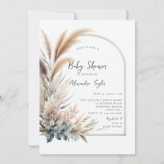 Pampas Grass Green Arch Neutraal Baby shower Kaart (Voorkant)