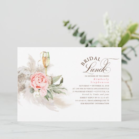 Pampas Grass Greenery Bridal Lunch Kaart (Staand voorkant)