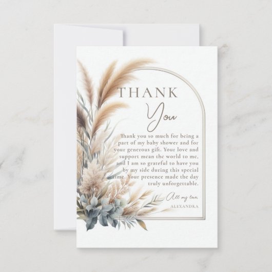 Pampas Grass Groen Boho Neutral Baby shower Bedankkaart (Voorkant)