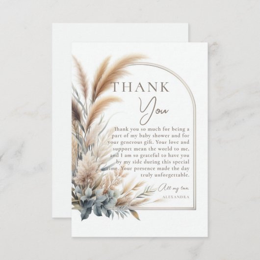 Pampas Grass Groen Boho Neutral Baby shower Bedankkaart (Voorkant / Achterkant)