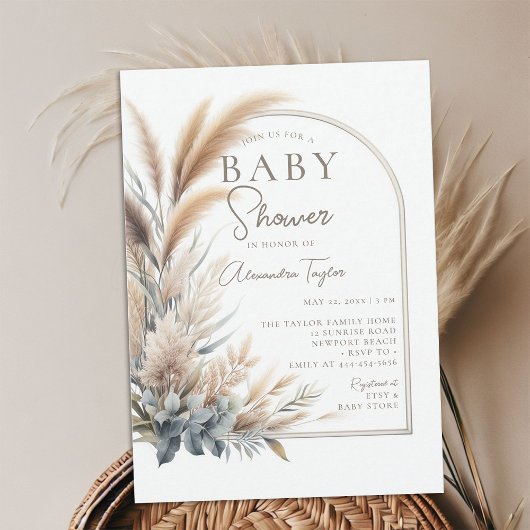 Pampas Grass Groen Boho Neutral Baby shower Kaart