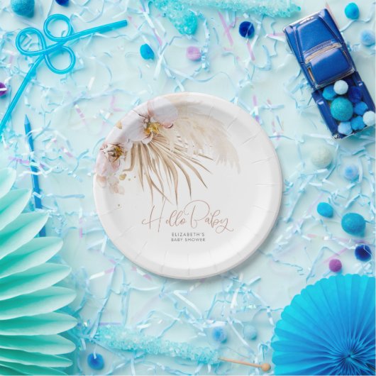 Pampas Grass Hallo Baby Baby shower Boho Papieren Bordje (Feest)