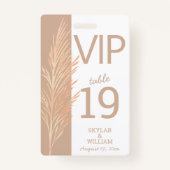 Pampas Grass Huwelijksplezier VIP Creatieve Plaats Badge (Voorkant)