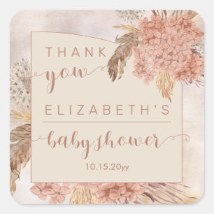 Pampas Grass Hydrangeas Baby shower Hartelijk da Vierkante Sticker