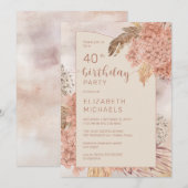 Pampas Grass Hydrangeas Blooms 40e verjaardag Kaart (Voorkant / Achterkant)