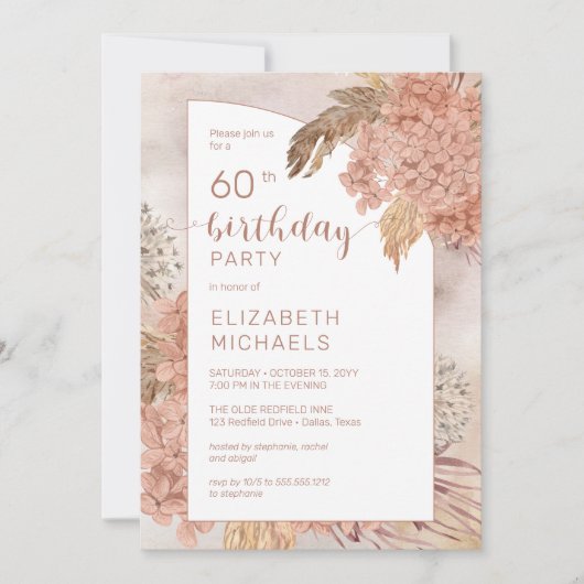 Pampas Grass Hydrangeas Blooms 60e verjaardag Kaart (Voorkant)