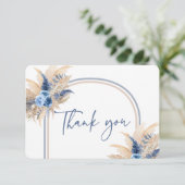 Pampas Grass Jongen blauwe boog dank u kaart (Staand voorkant)