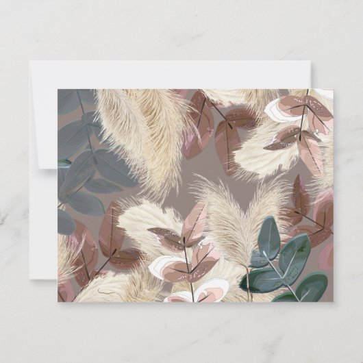 Pampas Grass & Leaves Aardse Boheemse Bruiloft RSV Kaart (Achterkant)