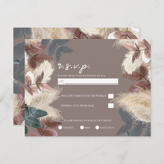 Pampas Grass & Leaves Aardse Boheemse Bruiloft RSV Kaart (Voorkant / Achterkant)