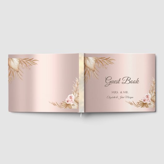 Pampas Grass Luxe Roos Gouden Bruiloft Gastenboek (Volledig)