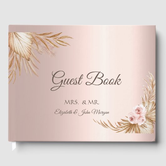 Pampas Grass Luxe Roos Gouden Bruiloft Gastenboek (Voorkant)