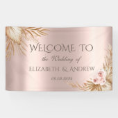 Pampas Grass Luxe Roos Gouden Bruiloft Spandoek (Horizontaal)