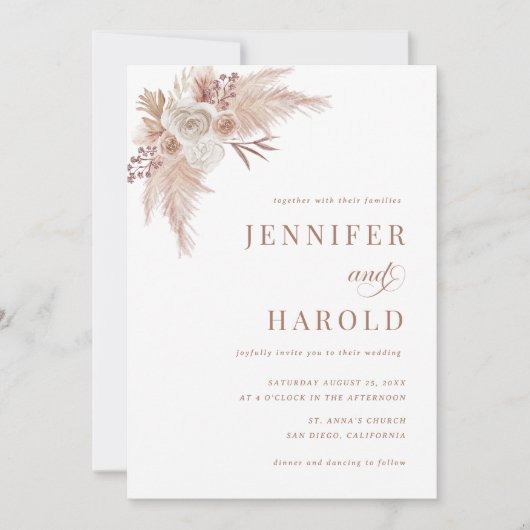 Pampas Grass Minimale Plain Alles in Een Huwelijk Kaart (Voorkant)