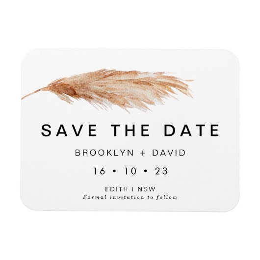 Pampas Grass Minimalist Wedding Save the Date Magneet (Horizontaal)