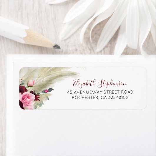 Pampas Grass Modern Boho Bourgondië Etiket (Insitu)