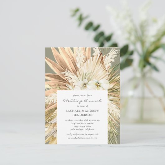 Pampas Grass Modern Boho Wedding Brunch Sage Kaart (Staand voorkant)